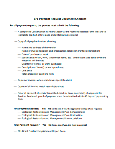 payment request document checklist template