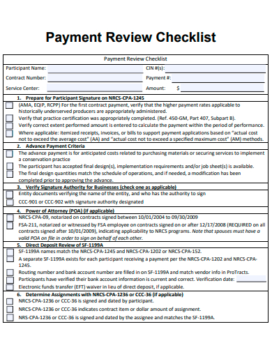 payment review checklist template