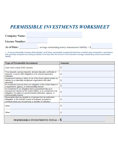permissible investments worksheet