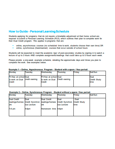 personal learning schedule template