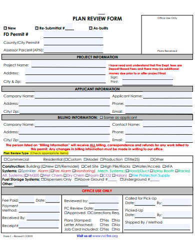 plan review form template