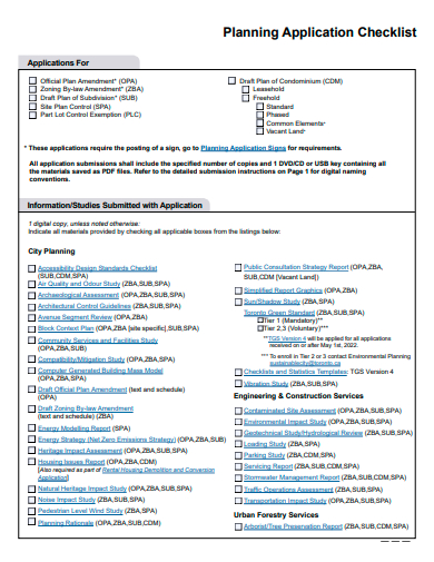 planning application checklist template