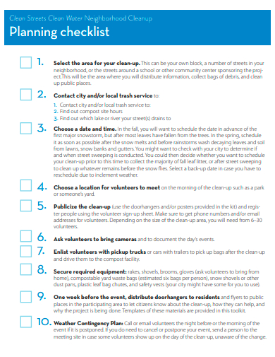 planning checklist example