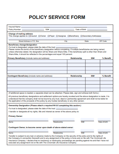 policy service form template