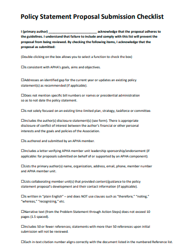 policy statement proposal submission checklist template