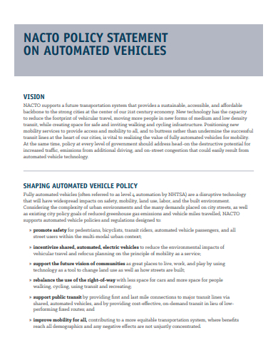 policy statement on automated vehicles template