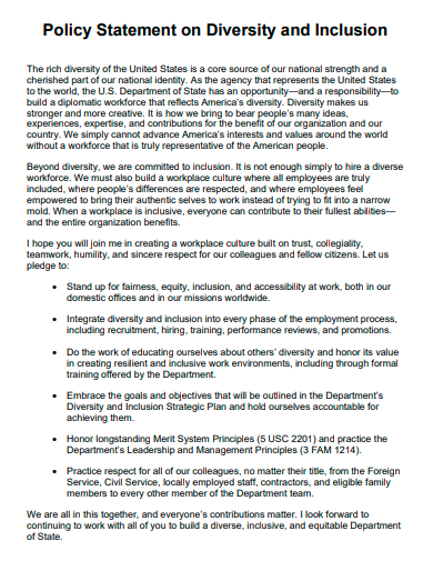 policy statement on diversity and inclusion template