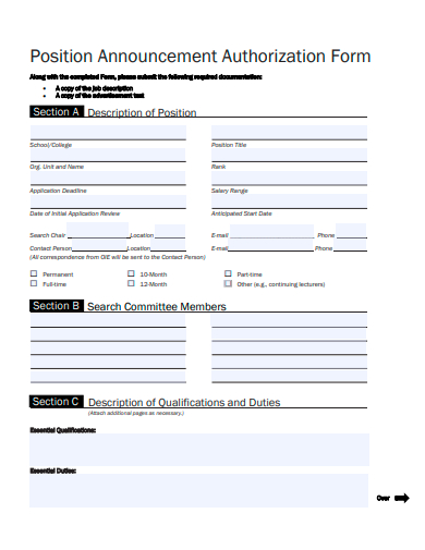 position announcement authorization form template