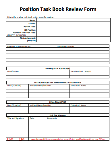 position task book review form template