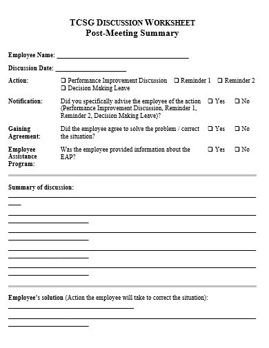 post meeting summary discussion worksheet template