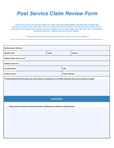 post service claim review form template
