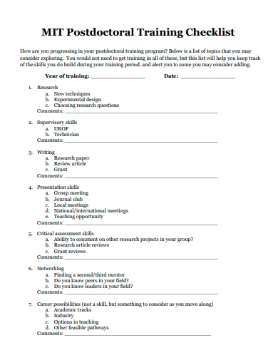 postdoctoral training checklist template