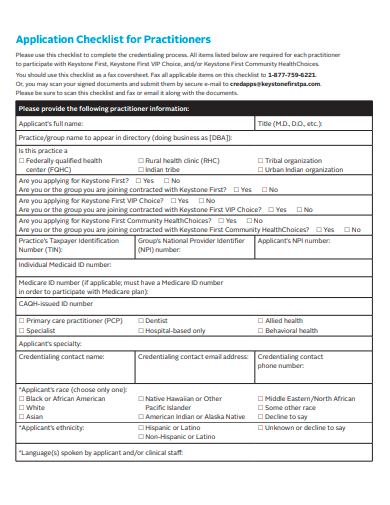 practitioners application checklist template