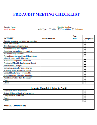 pre audit meeting checklist template