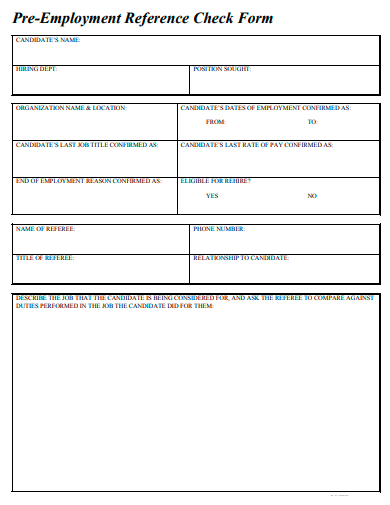 pre employment reference check form template
