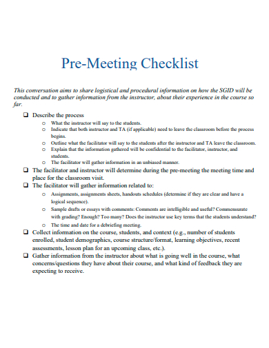pre meeting checklist template