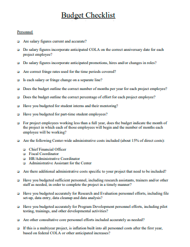 printable budget checklist template
