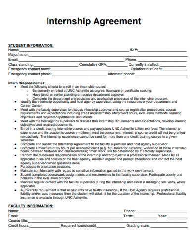 printable internship agreement template
