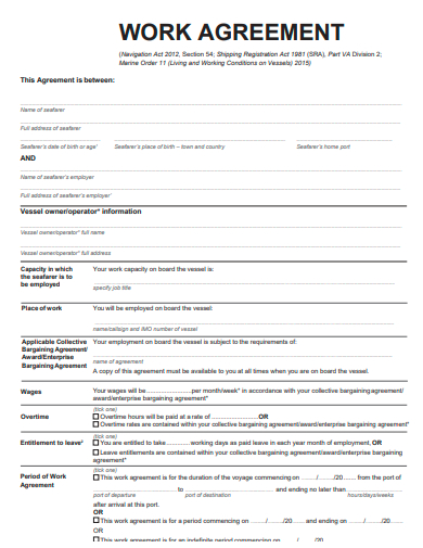printable work agreement template