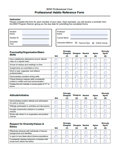 professional habits reference form template