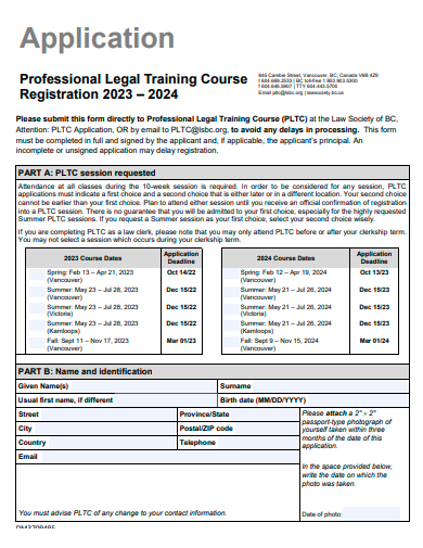 professional legal training course registration application template