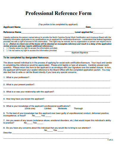 professional reference form template
