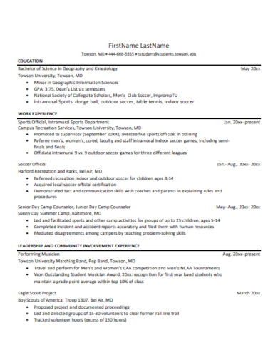 professional resume on campus job