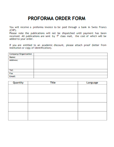 proforma order form