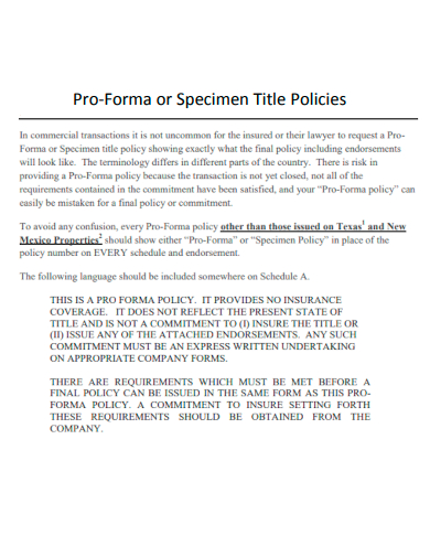 proforma or specimen title policies