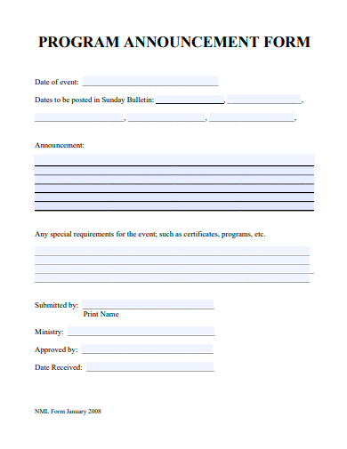 program announcement form template