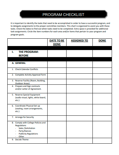 program checklist template