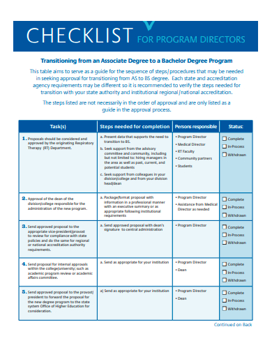 program directors checklist template