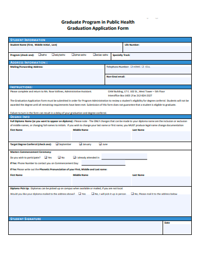 program in public health graduation application form template