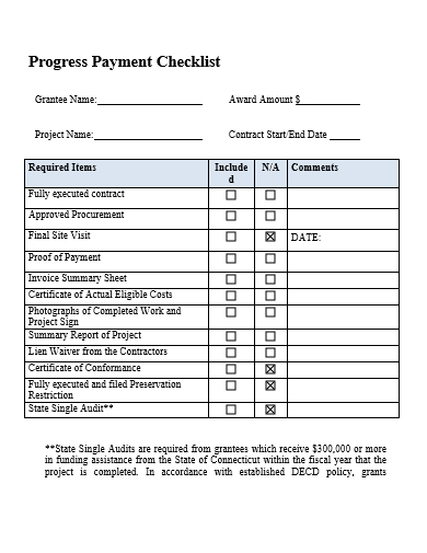 progress payment checklist template
