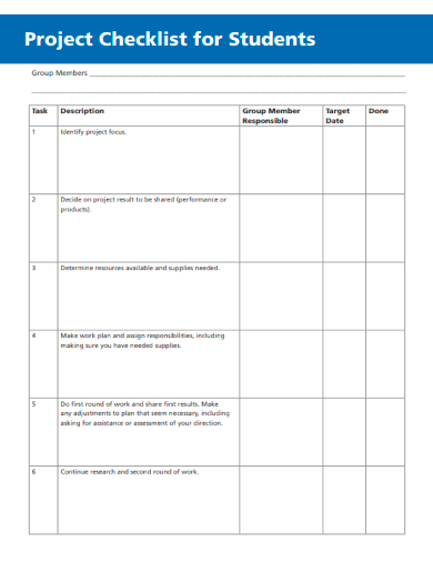 project checklist for students