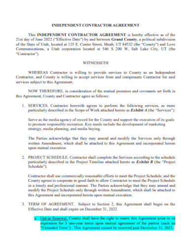 project contractor agreement