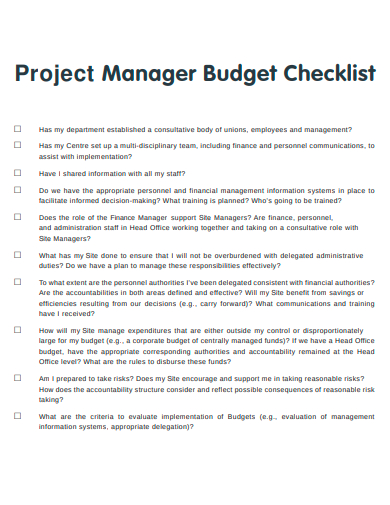 project manager budget checklist template