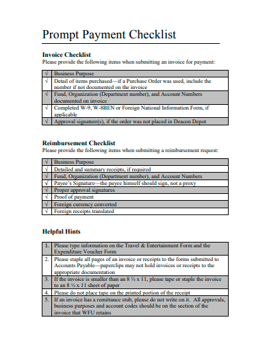 prompt payment checklist template