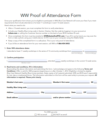 proof of attendance form template