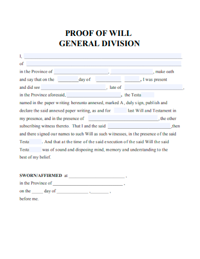 proof of will general division