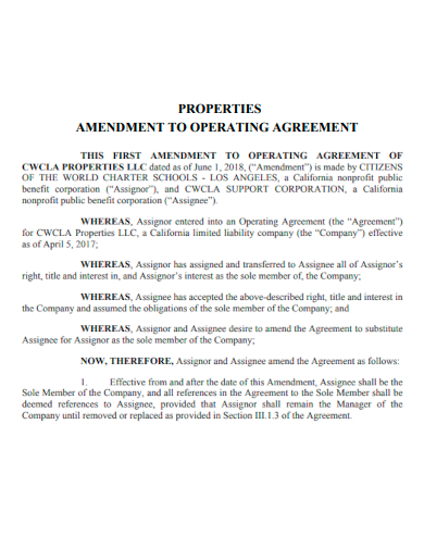 properties amendment to operating agreement
