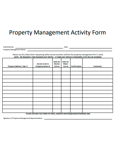 property management activity form template