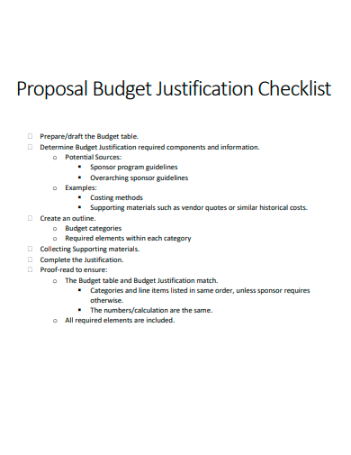 proposal budget justification checklist template