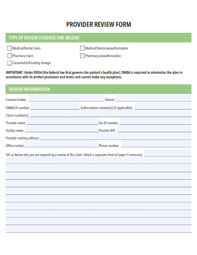 provider review form template