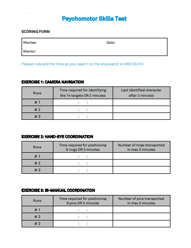 psychomotor skills test scoring form template