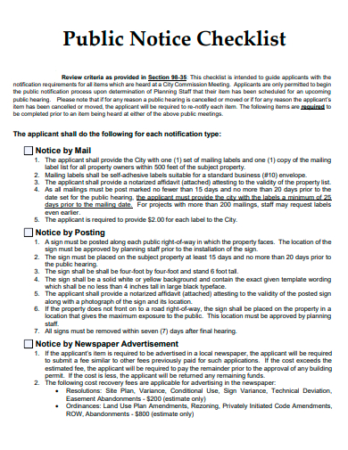 public notice checklist template