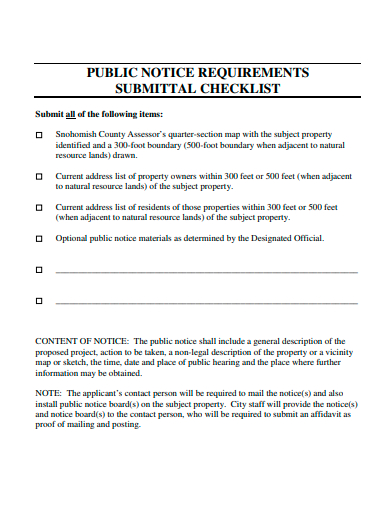 public notice requirement submittal checklist template