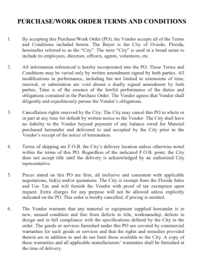 purchase work order terms and conditions