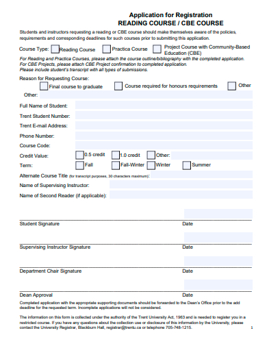 reading course application for registration template