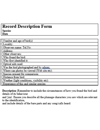 record description form template